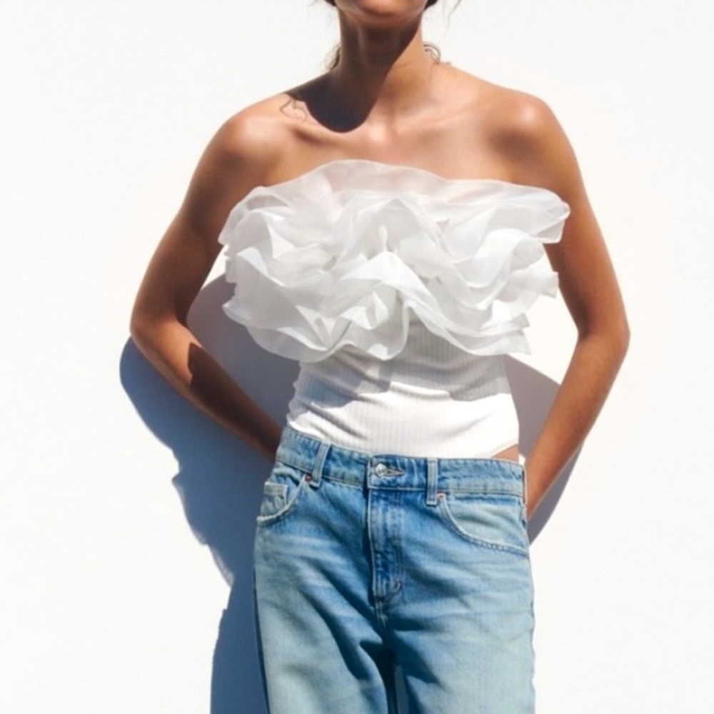 BNWT Zara organza ruffle bandeau bodysuit, size S